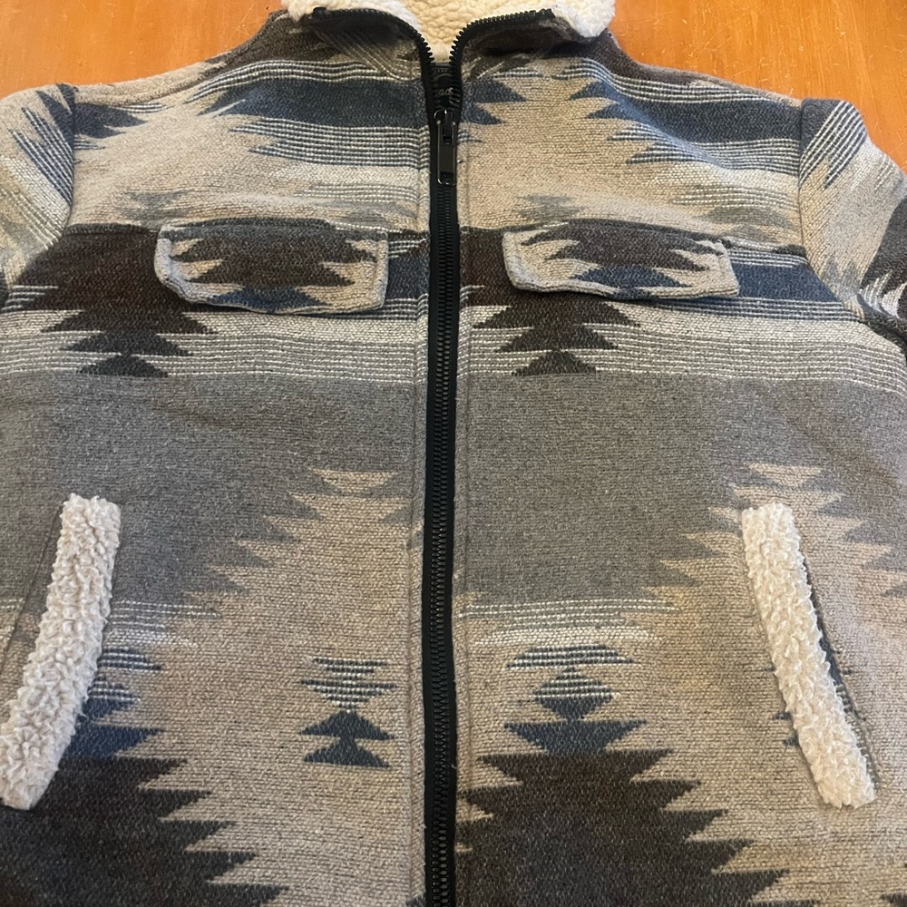 Threadgrit Sherpa Lined Southwestern Aztec Zip Jacket Small - Picture 4 of 8
